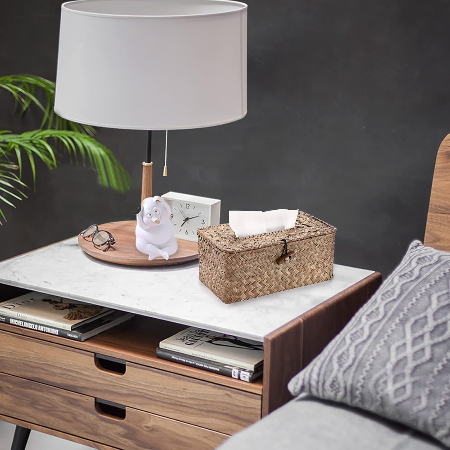 Rectangular Woven Tissue Box Cover, Decorative Paper Napkin Dispenser, Facial Tissue Holder for Home, Office, Car, Table D&eacute;cor (Coffee) - Coffee image number 5