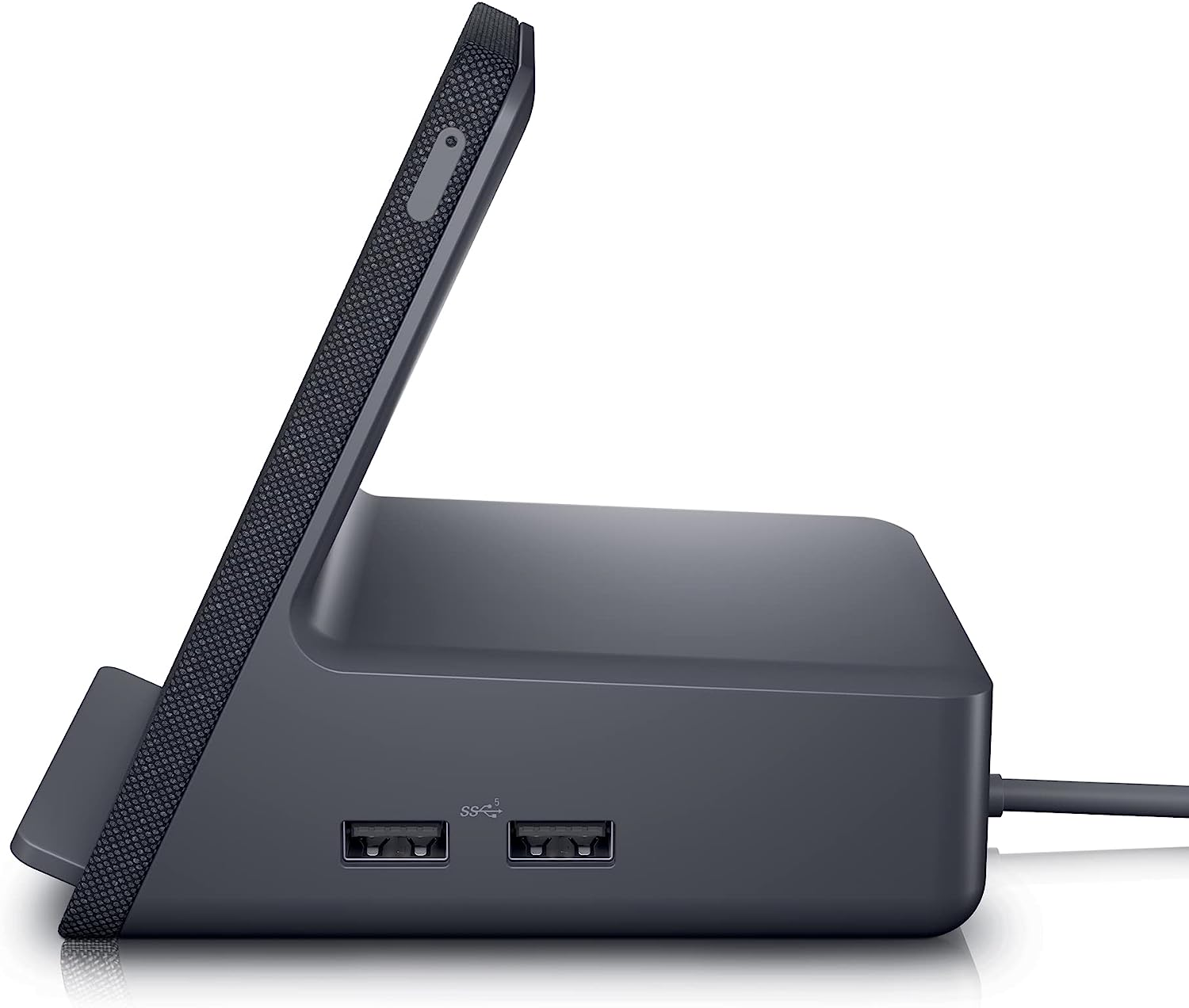 Dell Dual Charge Dock HD22Q - Fabric Wrapped Charging Stand, Type-C Connector, Qi Enabled Charging, Wake-On-Dock, Smartphone Rest, Power Button LED - Magnetite,Black image number 3