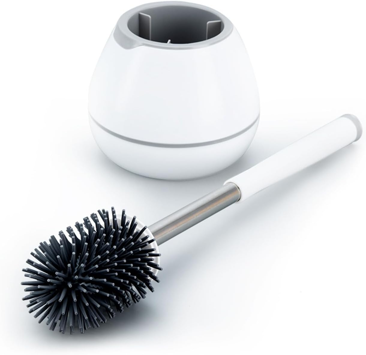 Toilet Brush Set - Modern Floor Standing Bathroom Cleaner with Soft Bristles | Includes Silicone Holder & Crevice Cleaning Tool (Odor-Resistant Design)