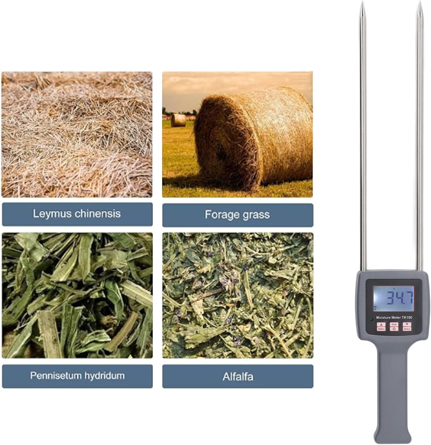 TK100H Portable Hay Moisture Meter, Hay Moisture Tester with Probe, Backlit Display, Moisture Meter Probe for Hay, Forage Grass, Leymus Chinensis, Alfalfa Ensuring Hay Quality image number 3