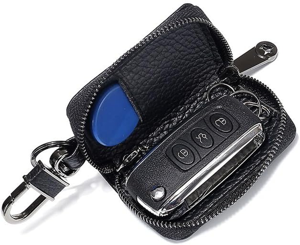 Elegant Car Key Cover, Leather Key Fob Case with Zipper image number 3