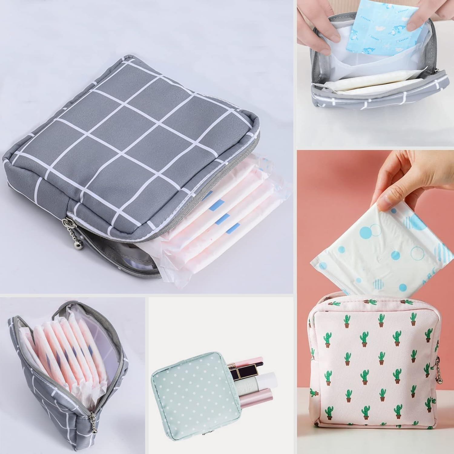 Portable Sanitary Napkin Storage Bag,4 Pieces Reusable Period Pouch for Teen Girls & Women,Pad Bags for Period for School,Office,Mini Pouch Feminine Pads Bag Kit (Classical) - Classical image number 6