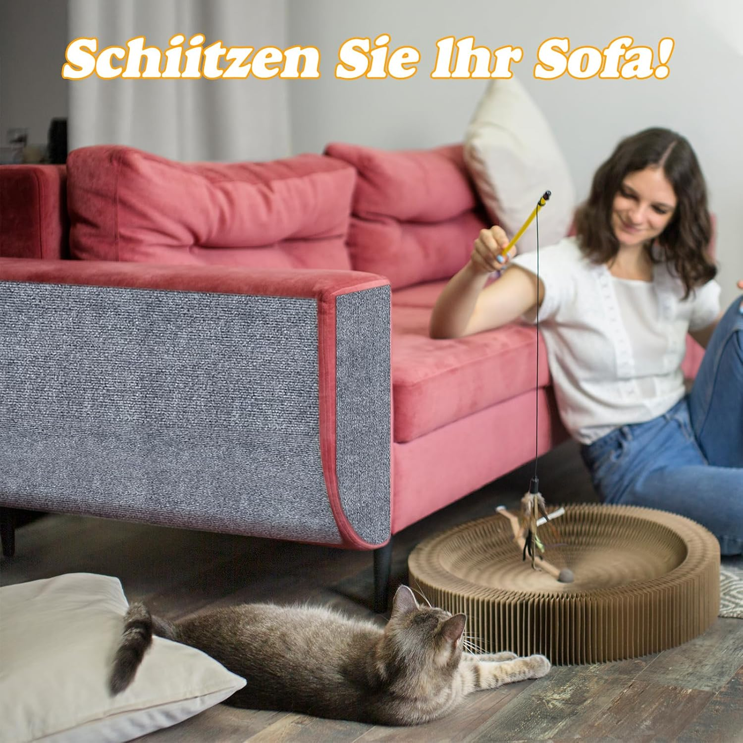 Self-Adhesive Cat Scratching Boards, Cat Scratching Mat, Cat Wall, DIY Trimmable Carpet Mat Pad Cat Scratching Boards, Cat Sofa Cat Rug for Scratching Post (4 Pieces, 100 Cm X 30 Cm) image number 4