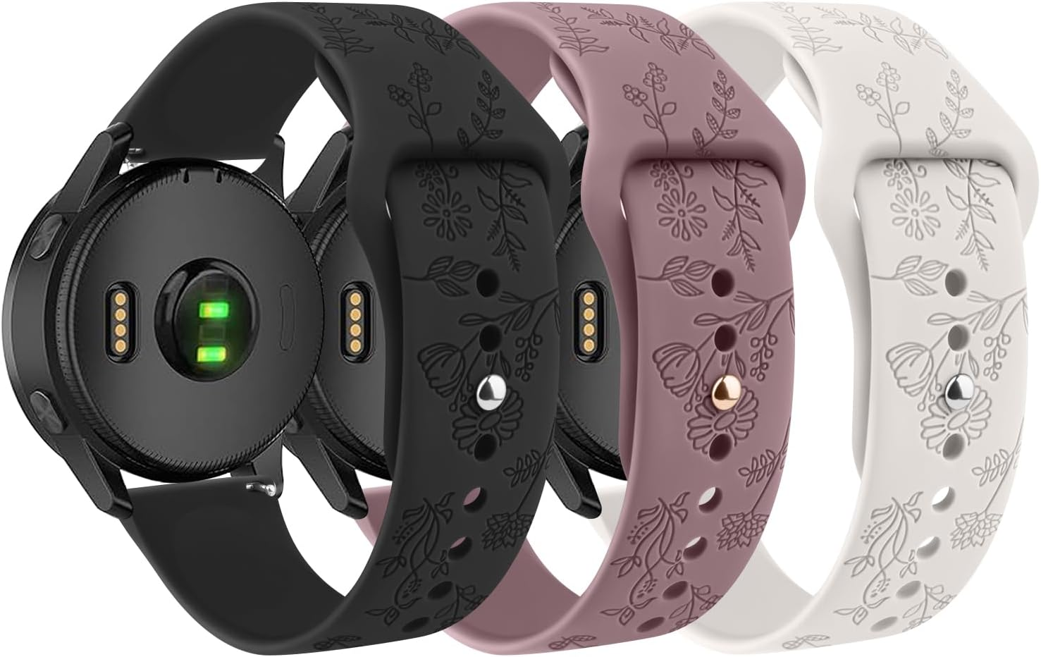 Floral Engraved Bands Compatible with Garmin Vivoactive 6/Vivoactive 5/3/3 Music,20Mm Soft Silicone Flower Pattern Sport Replacement Bands for Garmin Venu Sq/Venu Sq 2/Venu/Forerunner 165/55/245/245