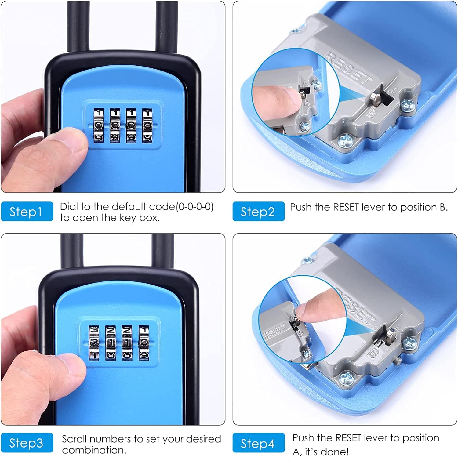 Key Lock Box, Wall Mounted Key Safe Box, Weatherproof 4 Digit Combination Key Storage Lock Box, 5 Keys Capacity with Removable Shackle for Indoor Outdoor, Small Size 3.66Inch - Blue image number 2