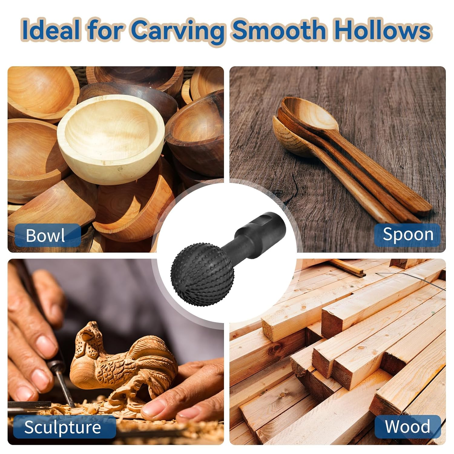 Jonphoe Sphere Rotary Burr with 5/8-11 Threads for 4 1/2" and 5" Angle Grinder, Carbon Steel Ball Gouge Angle Grinder Attachments for Woodworking Polishing Engraving