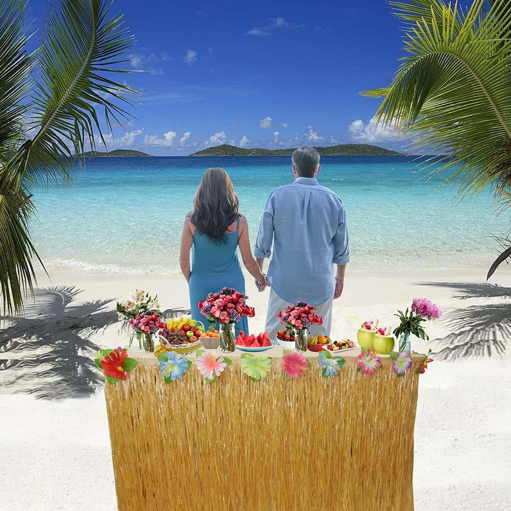2 Sets Tropical Hawaiian Luau Grass Table Skirt - Decorate Your Party with Island Vibes image number 6