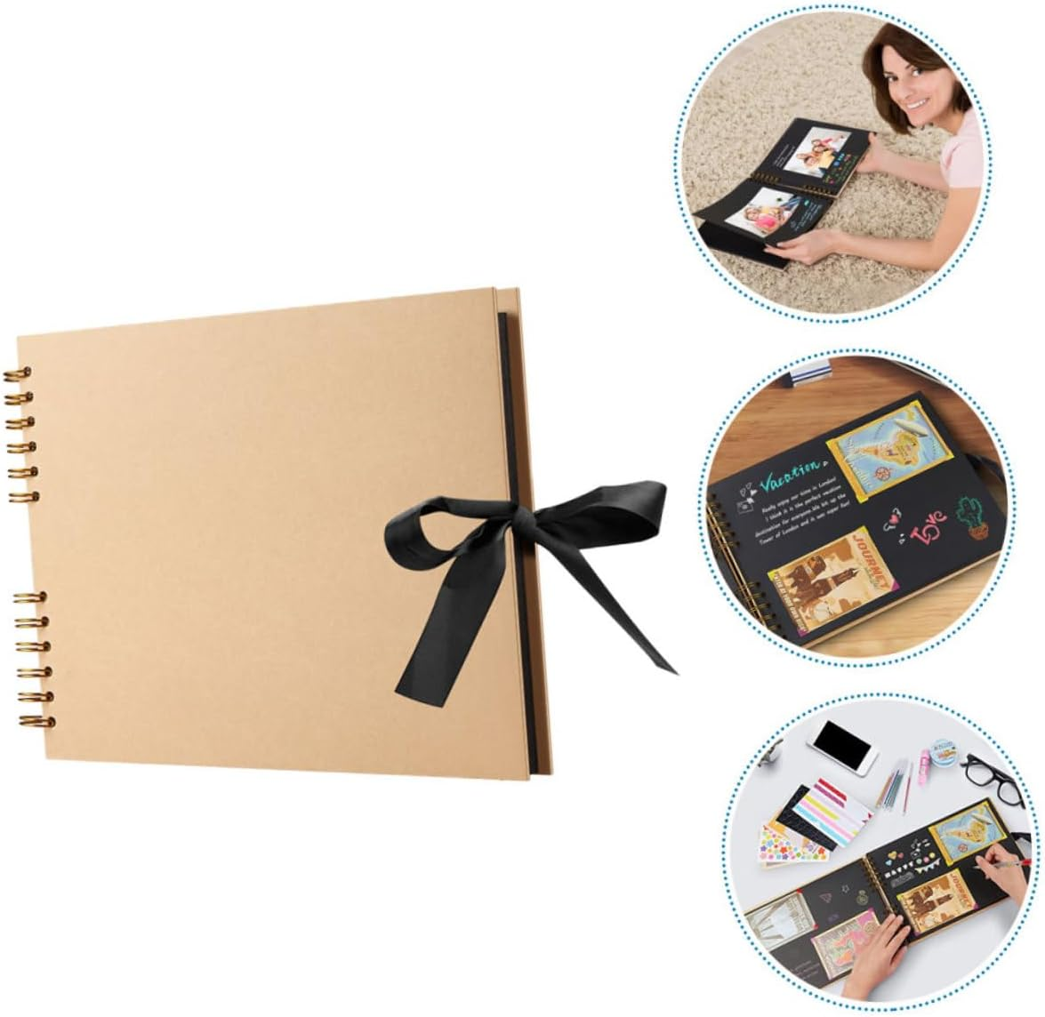 Cabilock DIY Photo Scrapbook Album Handmade Travel Photo Book for Vintage Design with Craft Supplies Cover for Memorable Moments image number 3