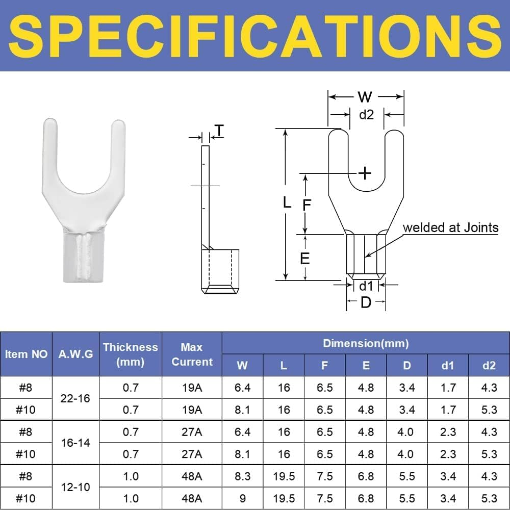 330PCS Uninsulated Wire Connector Kit,Tinned Red Copper Brazing Seam Fork Ring Terminal,Awg 22-10 Wire Crimp Connector,Insulated Copper Connector,Tinned Uninsulated Copper Ring Fork Terminal image number 3