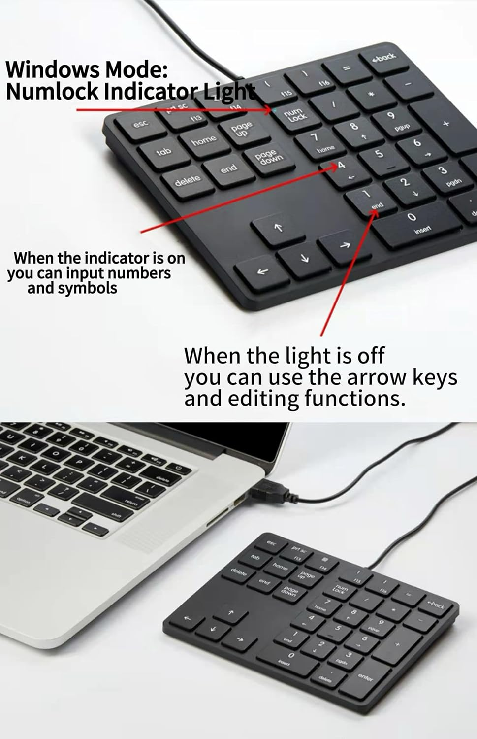 Levieny Wired Numeric Keypad - Slim 34 Key USB-A & USB-C Number Pad for PC, Laptop, Computer (Black) image number 3