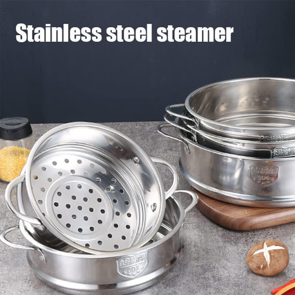Stainless Steel Steamer round Handgrip Portable Stackable Anti-Scald Reusable Modern Kitchen Steaming Cooker Tool, 20Cm image number 4