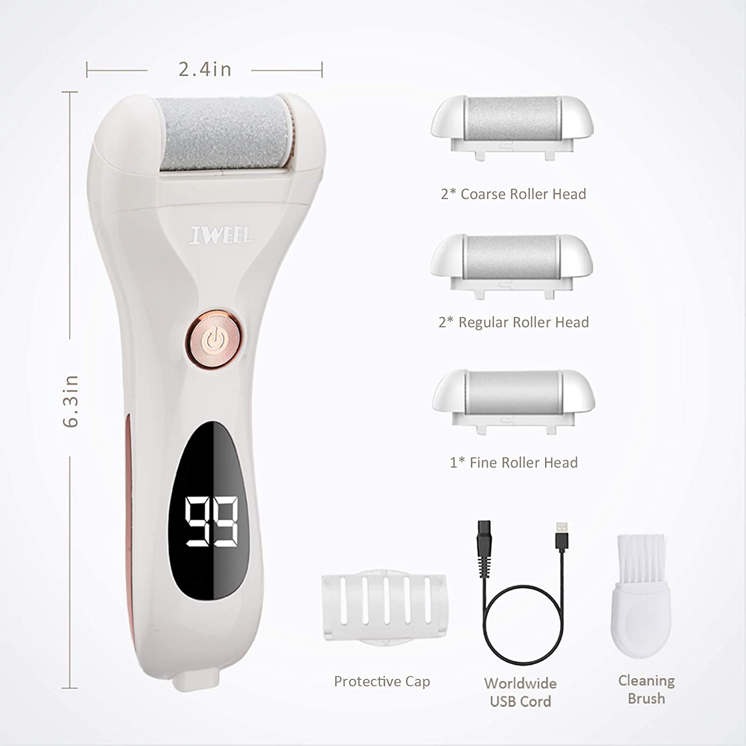 Electric Callus Remover, Rechargeable Foot File Pedicure Tools for Feet Electronic Callus Shaver Waterproof Pedicure Kit for Cracked Heels and Dead Skin Onesize White&Golden