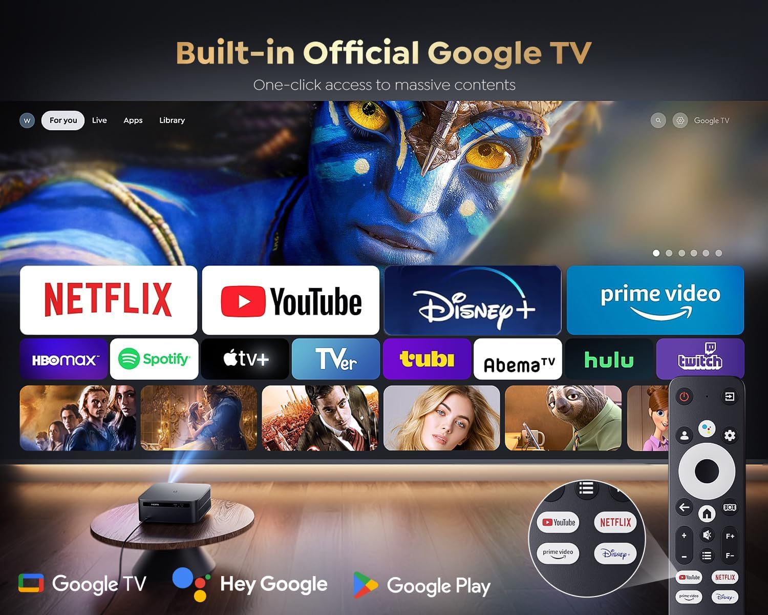 4K Projector【1200 Ansi/Netflix-Licensed Built-In Google Tv/Voice Control】 Real-Time Focus & Keystone Smart Projector, Native 1080P Projector with Wifi 6 and Two-Way Bluetooth for Home Ceiling/Outdoor image number 1