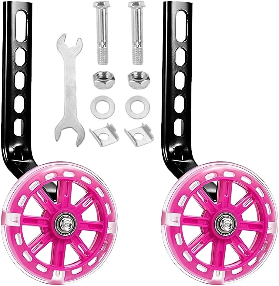 1 Pair Bike Training Wheels with Durable Material, Portable Kids Bike Stabilisers, Mute Flash Bicycle Wheels, Adjustable Training Wheels, Suitable for Kids Bike Beginners（Pink) (PINK) image number 6