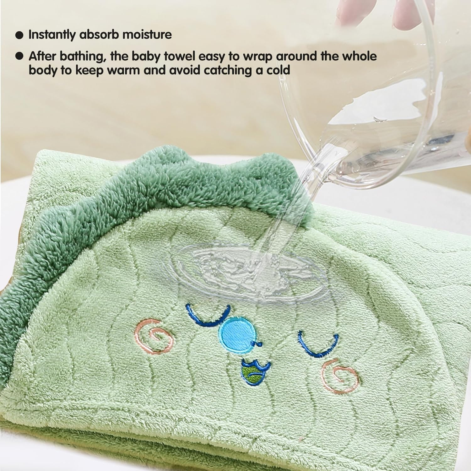 Hooded Towel for Kids, 2 Pack Coral Fleece Kids Bath Towels, Soft and Absorbent Toddler Towels with Hood Age 0-12 Years for Toddler, Infant, Kids - Large 27.5 X 55 Inch (Pink Unicorn & Green Dinosaur) image number 6