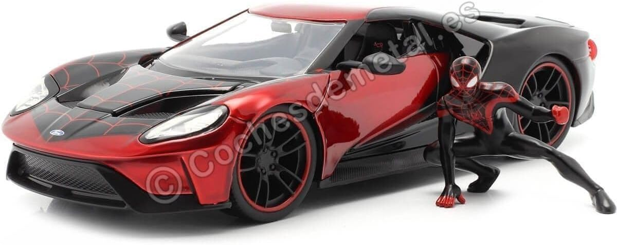 Jada 1:24 Diecast 2017 Ford GT with Miles Morales Figure,Black and Red image number 2