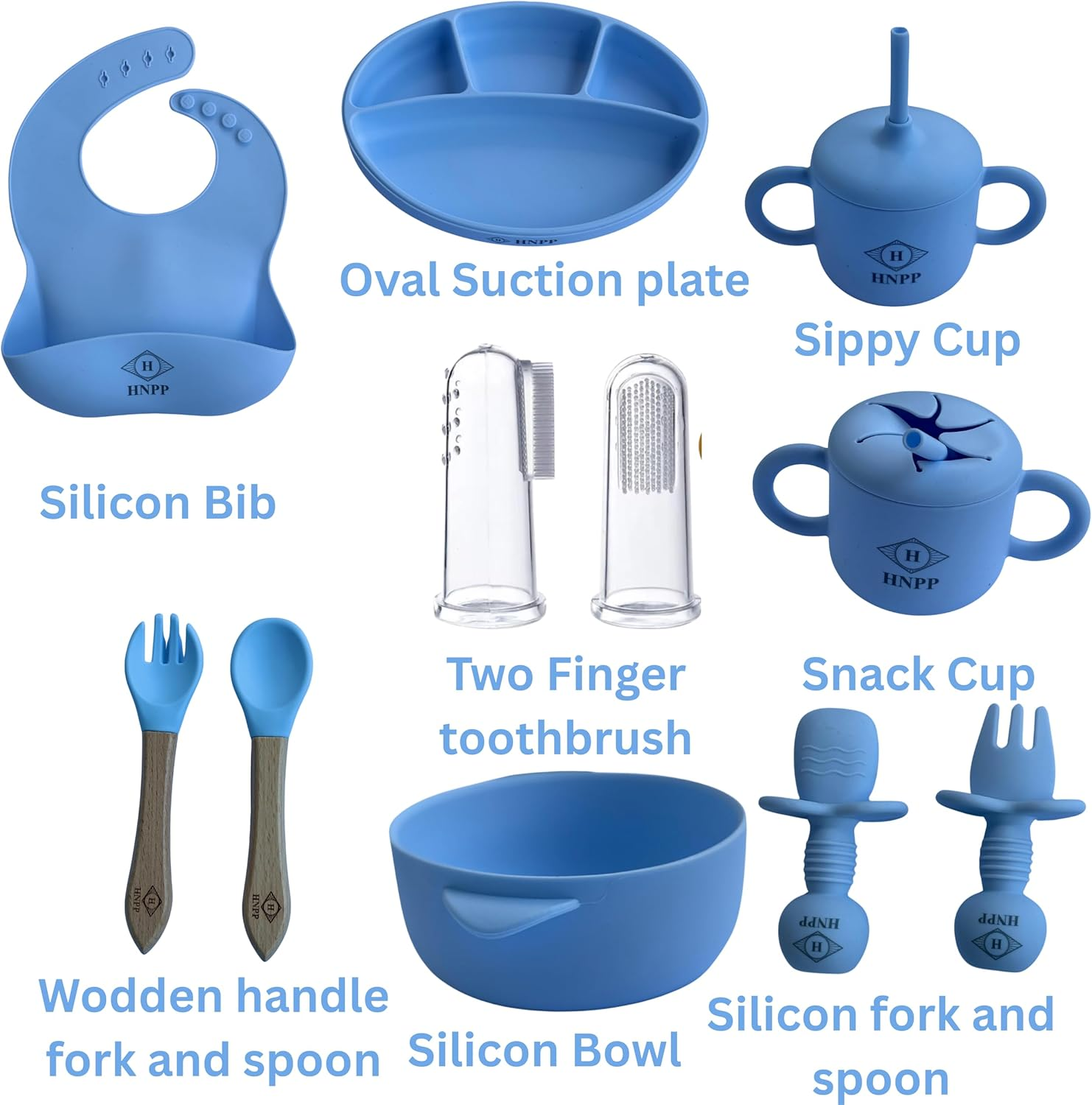 16-Piece BPA Free Silicon Baby Feeding Set Including Two Sizes Finger Toothbrush and Case. (Light Blue) image number 1