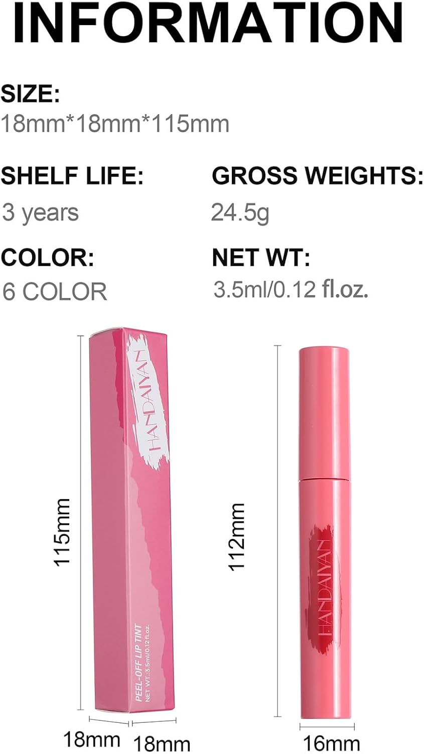 Dynaeuty 6 Pcs Peel off Lip Stain Lip Tint Set Long Lasting Waterproof Non Stick Cup Non Fade Liquid Lipstick Set, Magic Color Lip Oil Set for Women #D image number 6