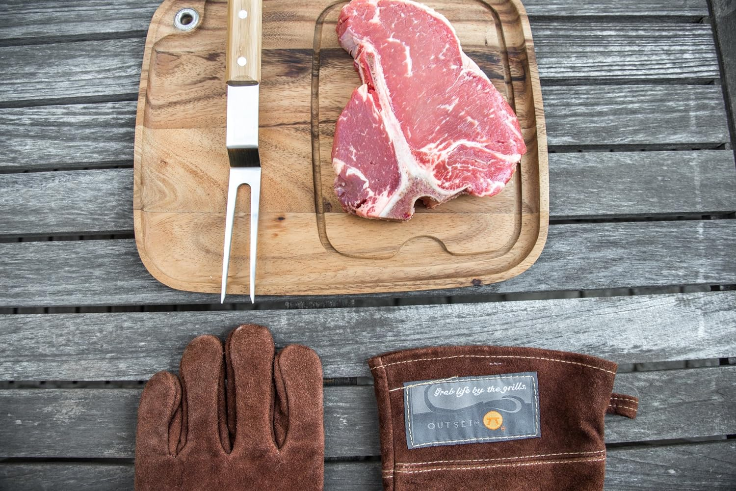 Outset Leather Grill Gloves, Set of 2 Brown Leather BBQ Gloves image number 2