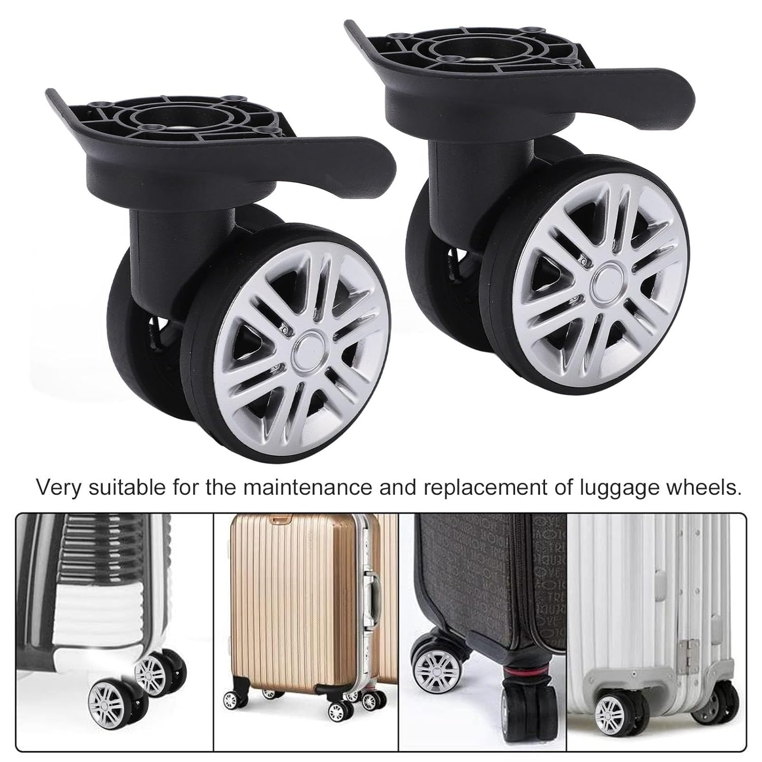 1 Pair of Luggage Wheels, 1 Pair Universal Luggage Swivel Wheels Suitcase Swivel Casters Repalcement Mute Double Row Wheels image number 4