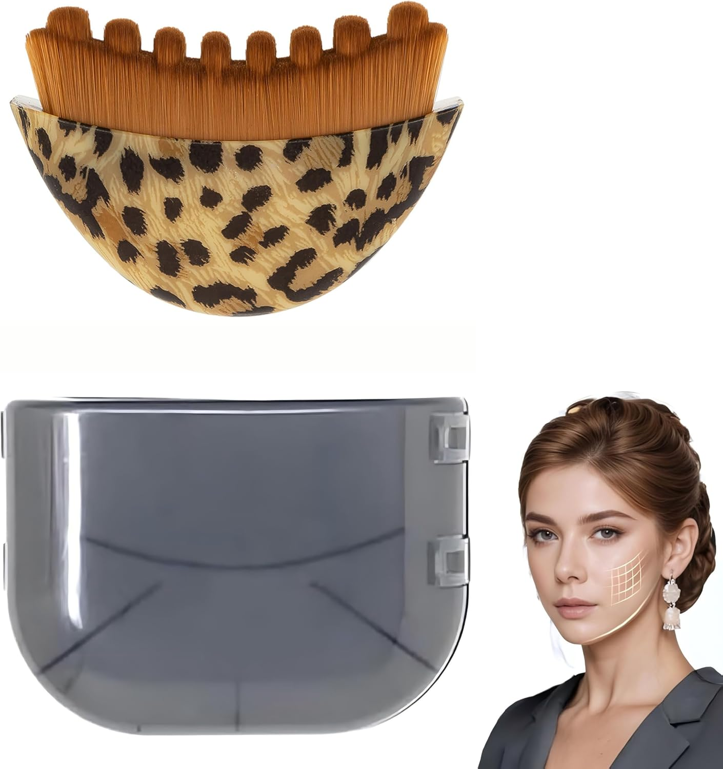 Lymphatic Contour Face Brush, Manual Lymphatic Drainage Massager, Natural Makeup Brushes with Durable Soft Bristles, Hypoallergenic Ergonomic Facial Cleansing Brush for Sculpting (Two Leopard Print Pieces)