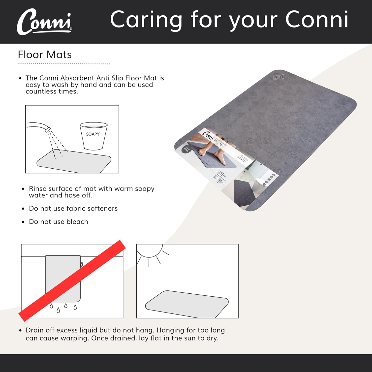 Conni Floor Mat Compact - Absorbent Waterproof and Low Profile, 45 X 70Cm, Pebble