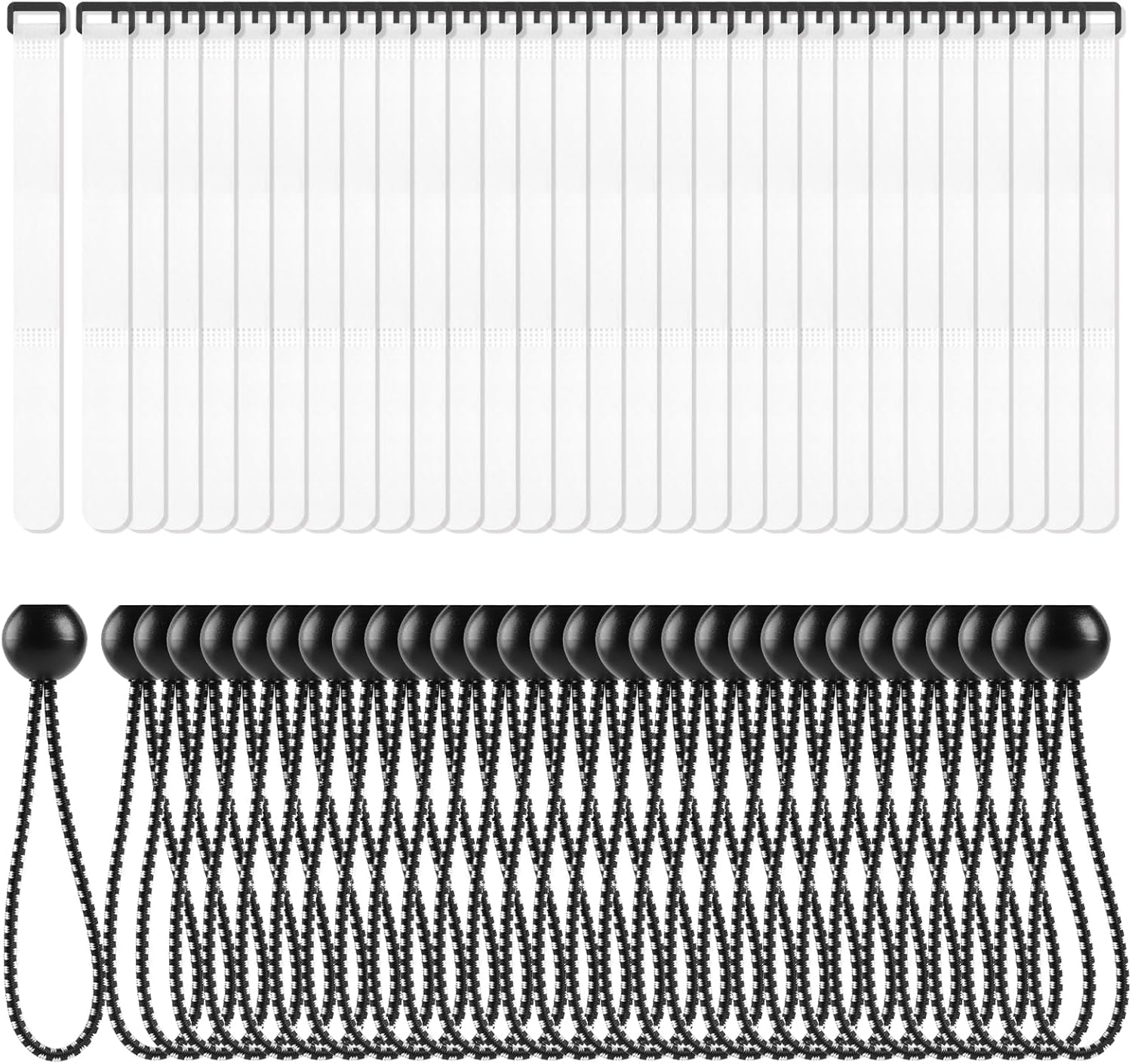 60Pcs Soccer Net Fastener Set, White Self Stick Soccer Attachment Straps and Black 5.9&rdquo; Ball Bungee Cords Soccer Rebounder Accessories for Holding Soccer Training Soccer Goals Camping Tent image number 2