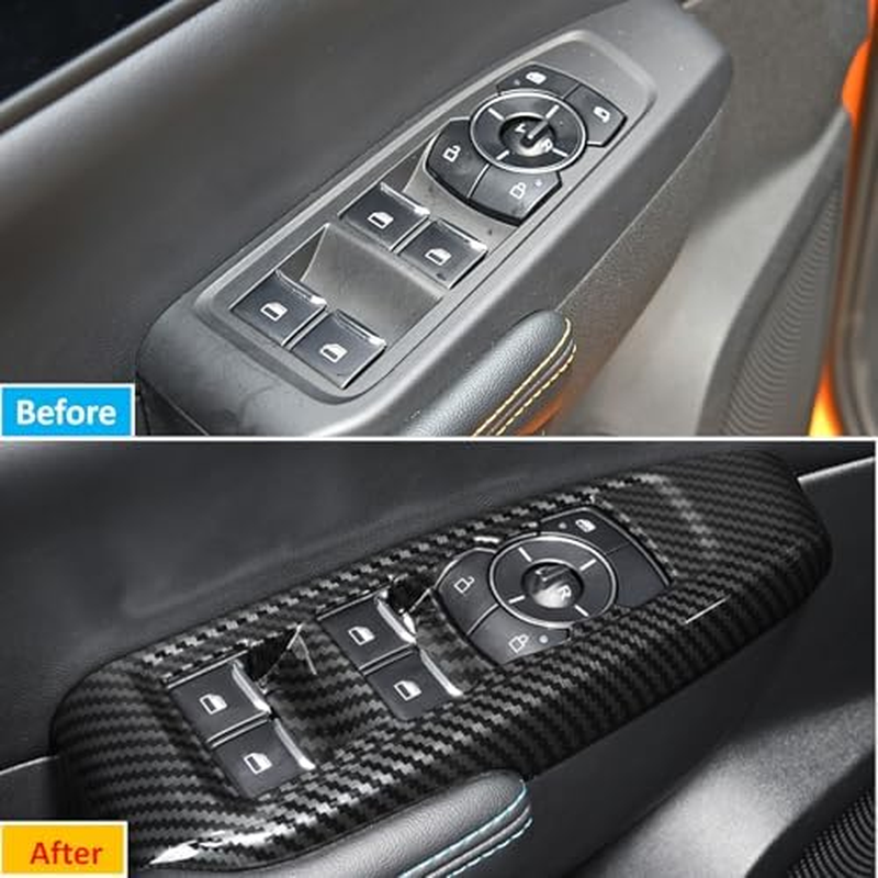 4Pcs Door Armrest Window Lift Trim Switch Panel Protective Cover Car Accessories Compatible with Ford Ranger 2022 2023 2024 Carbon Fiber Interior Trim Cover ABS image number 3