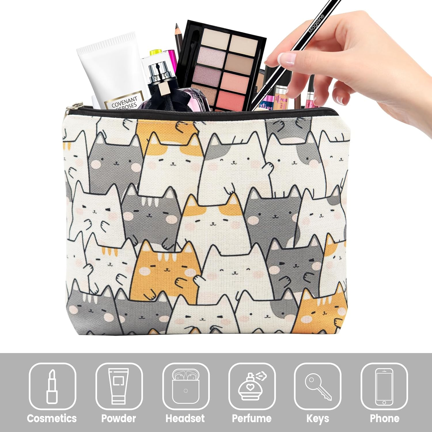 LJCZKA Cute Cat Makeup Bags Portable,Small Travel Cosmetic Bag Storage Organiser Toiletry Bag Zipper Pouch,Cat Gifts for Women/Girls/Cat Lovers, Multicolor, Fashion image number 6