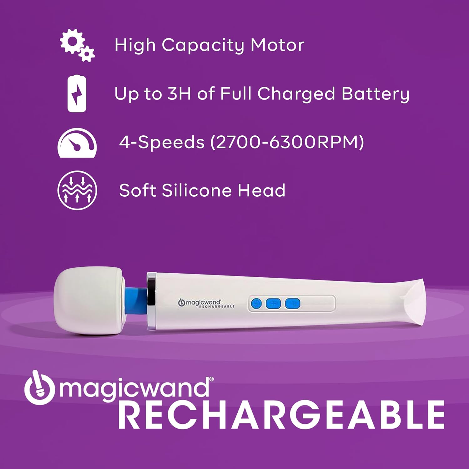 Authentic Magic Wand Massager Rechargeable HV-270 &ndash; Cordless Multi-Function Variable-Speed with Soft Silicone Head and Ultra-Powerful Motor for Deep, Rumbling, Muscle Relaxing Vibrations image number 2