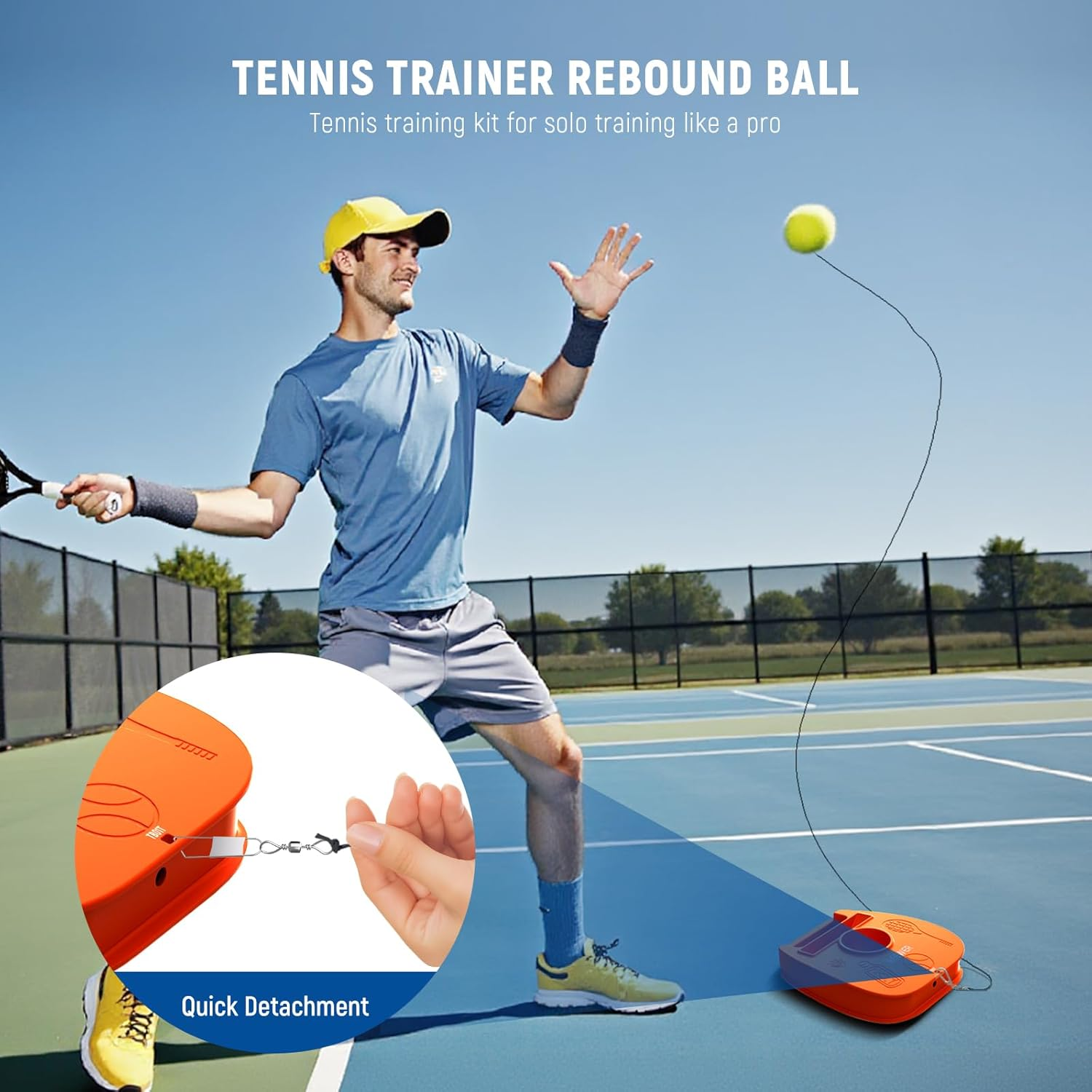 NEEWER Portable Solo Tennis Trainer Rebound Ball Set with Nonslip Weighted Iron Base, Racket Holder, 3X Elastic String Tennis Ball, Self Practice Rebounder for Adults, Kids & Beginners, TB01T