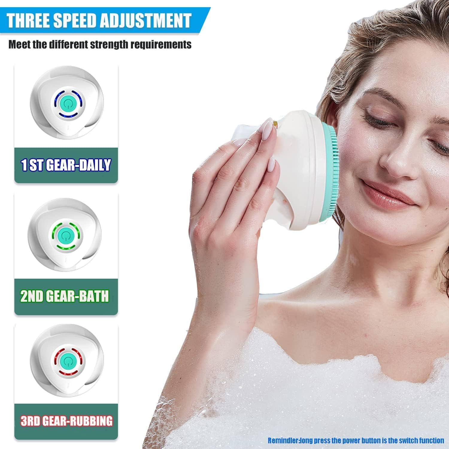 Electric Body Brush, Electric Body Scrubber Spin Scrubber for Shower Bathing Cleansing Wash Deep Cleaning with Siliconewith 5 Attachments Brush Heads Rechargeable IPX67 Waterproof