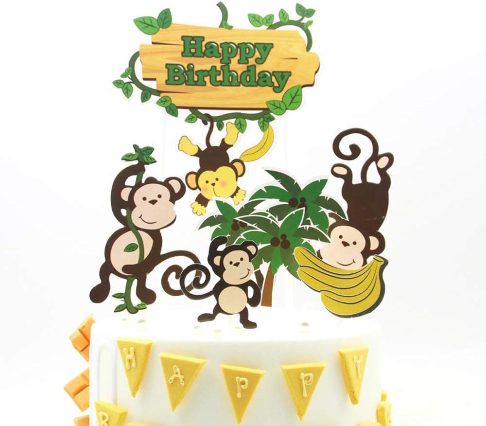 Jungle Safari Cake Decorations Monkey Theme Happy Birthday Cake Topper Animal Cupcake Toppers Picks for Animals Theme Baby Showers Birthday Party Supplies image number 5