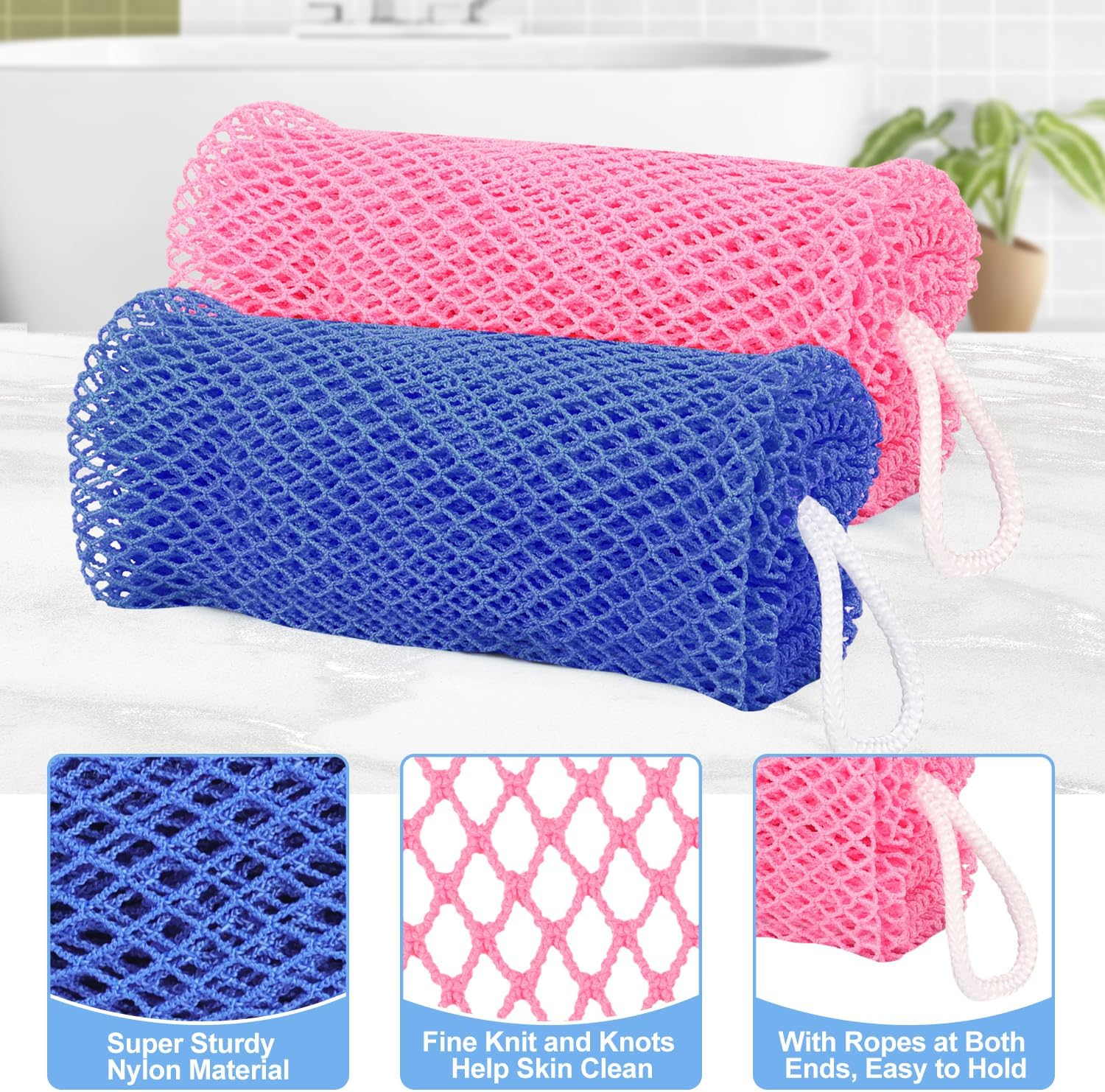 African Net Sponge Authentic - 2 Pack Afro Scrubber Bath Loofah Exfoliating Net Sponge for Shower, African Bath Sponges Exfoliator and Exfoliating Mitt for Most Skin Back Scrub Washer Accessories image number 6