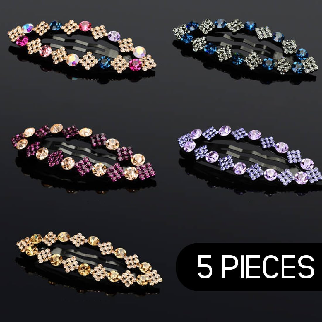 LAKJUOZ Women'S Hair Clips, Pack of 5, Rhinestone Snap Hair Clips, Shinny Bb Hair Clips, Glitter Hair Accessories, Snap Hair Clips, Women'S Hair Pins, Glitter Hair Clips image number 2