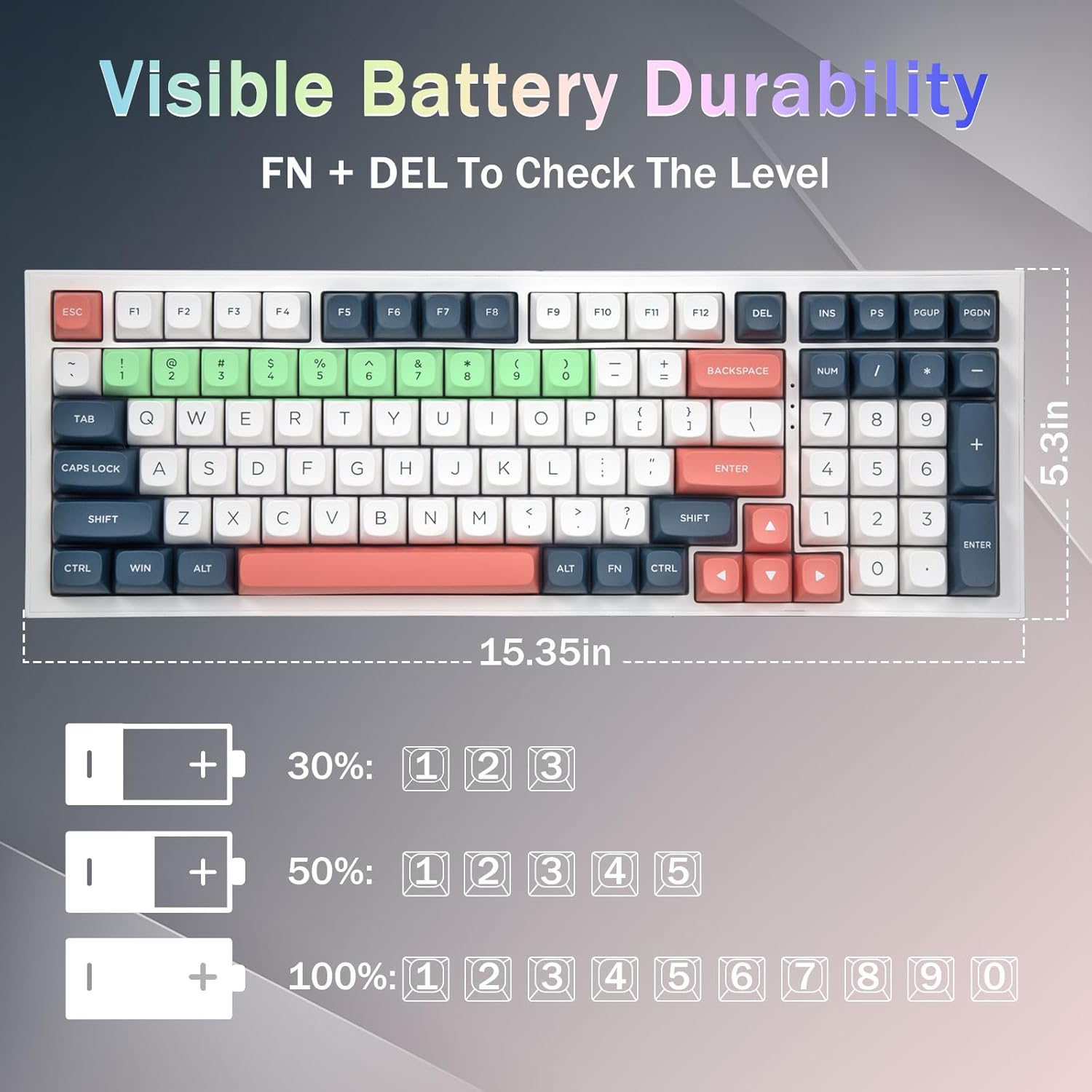 Redragon K723 Wireless Mechanical Gaming Keyboard, Hot Swappable Pre-Lubed Linear Switches, Gasket Design, Bluetooth/2.4Ghz/Usb-C, Creamy Sound, RGB Backlit for Pc/Mac/Ps/Xbox, White Blue