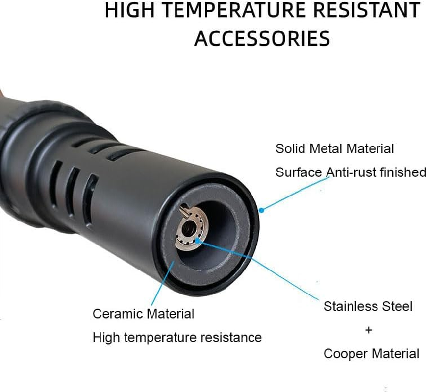 Bruda Camping Kitchen Butane Torch, Fire Starter Torch Lighter, Long Gas Refillable Blow Torch with Adjustable Jet Flame for Cooking, BBQ, Grill, Firewood, Wilderness Survival (Butane Not Included) - Black image number 2