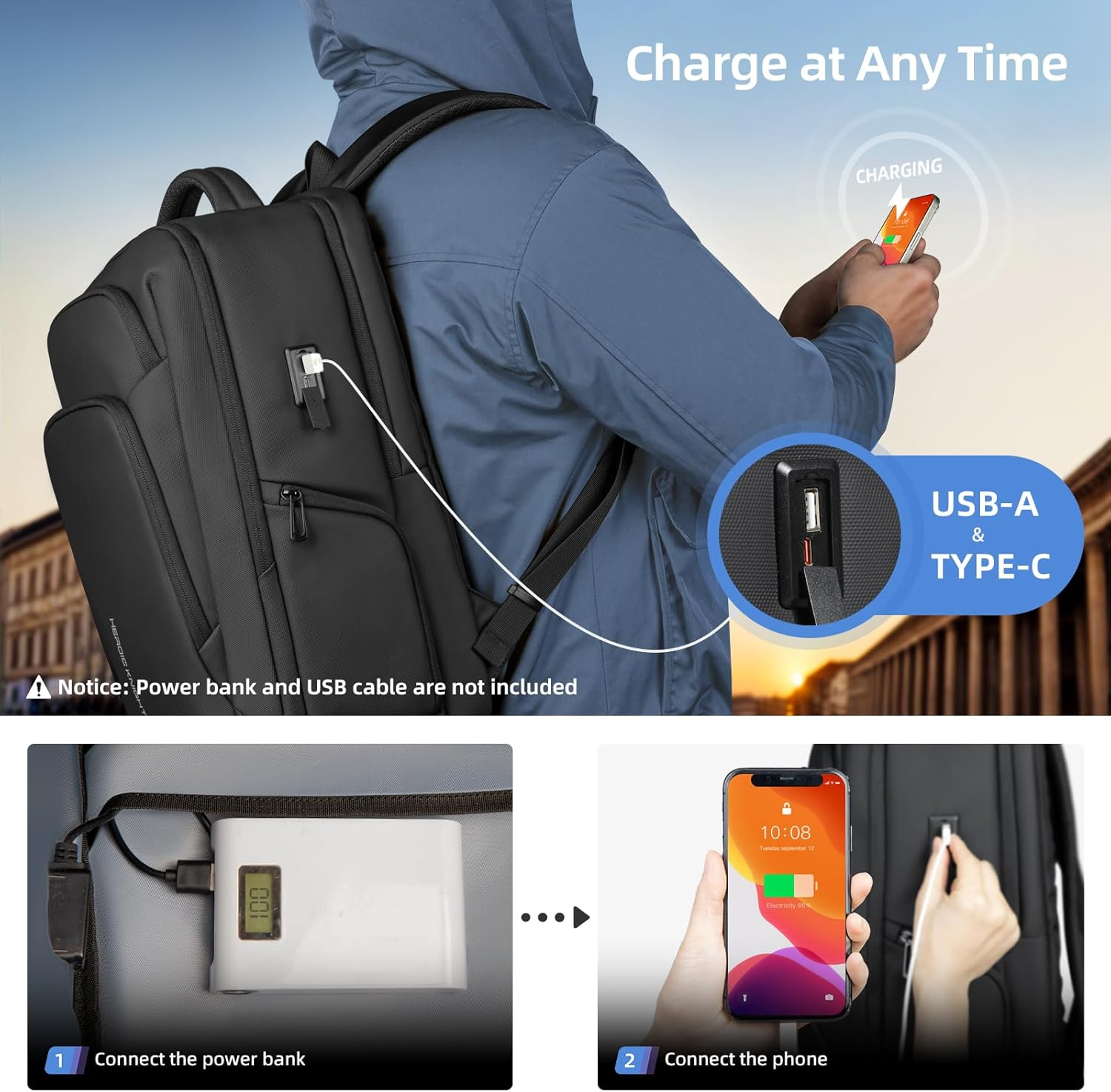 17.3 Inch Laptop Backpack for Travel Work Office College, 30L Water Resistant Casual Daypack, Lightweight Computer Backpack for Men Women, Business Laptop Bag with USB Charging Port - Black image number 1