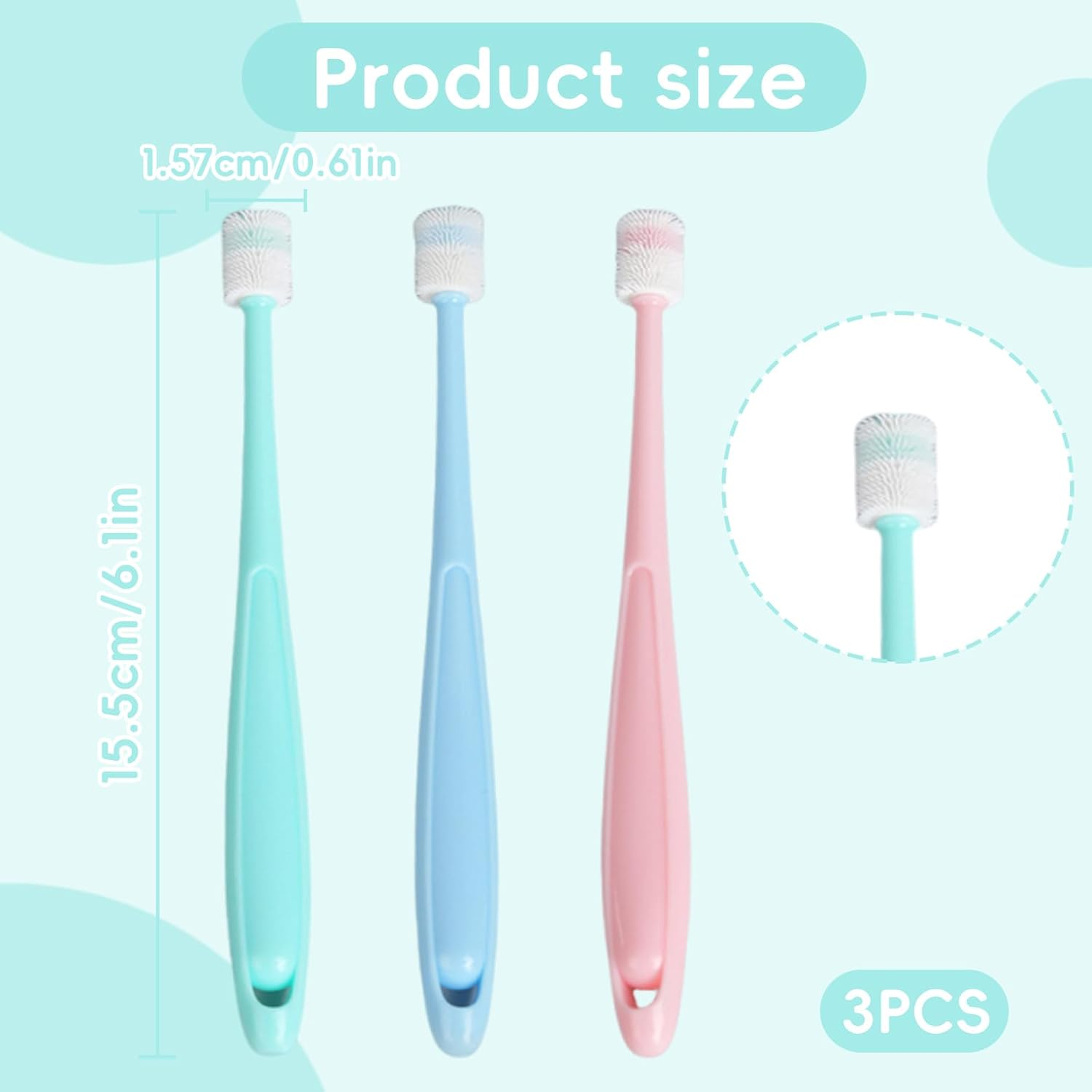 Pack of 3 Dog Toothbrushes, 360 Degree Cat Toothbrush, Soft, Long Handle Cat Toothbrush for Cats, Reusable Dog Toothbrush for Small Dogs, Pets Silicone Toothbrush, for Dogs, Cats Dental Care image number 3