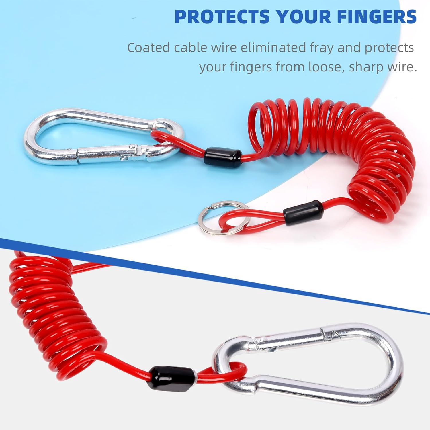 Glarks 6FT Breakaway Trailer Cable Trailer Brake Cable Stainless Steel Spring Towing Coiled Wire Safety Cables Strap Ground Clip for RV Towing Trailer Emergency image number 1