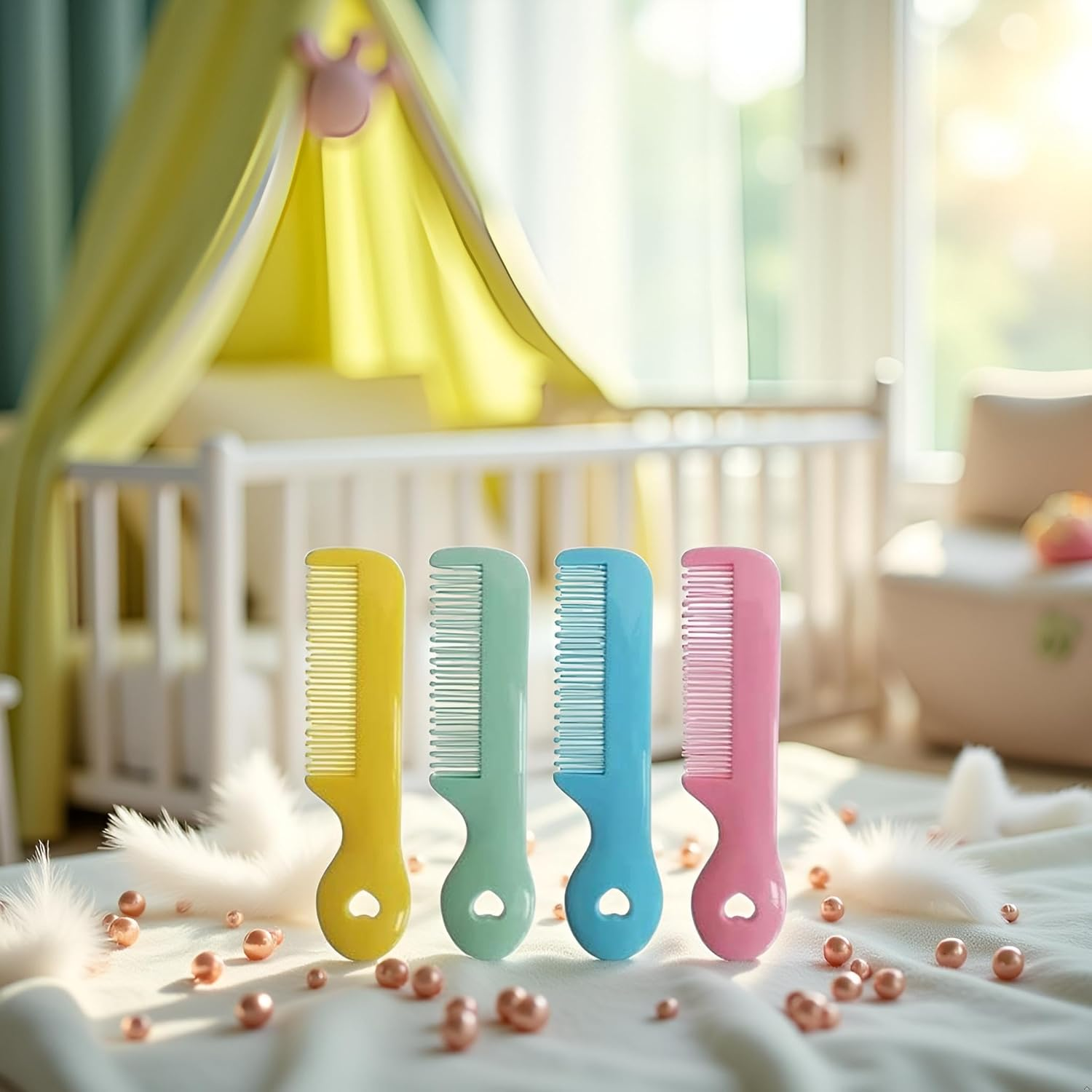4Pcs Colorful Tip Bristles Baby Cute Comb Baby Grooming for Sensitive Scalp Skin, for Nursery Newborn Infant Girl Boy Kids Comb Baby Grooming (Round) image number 4