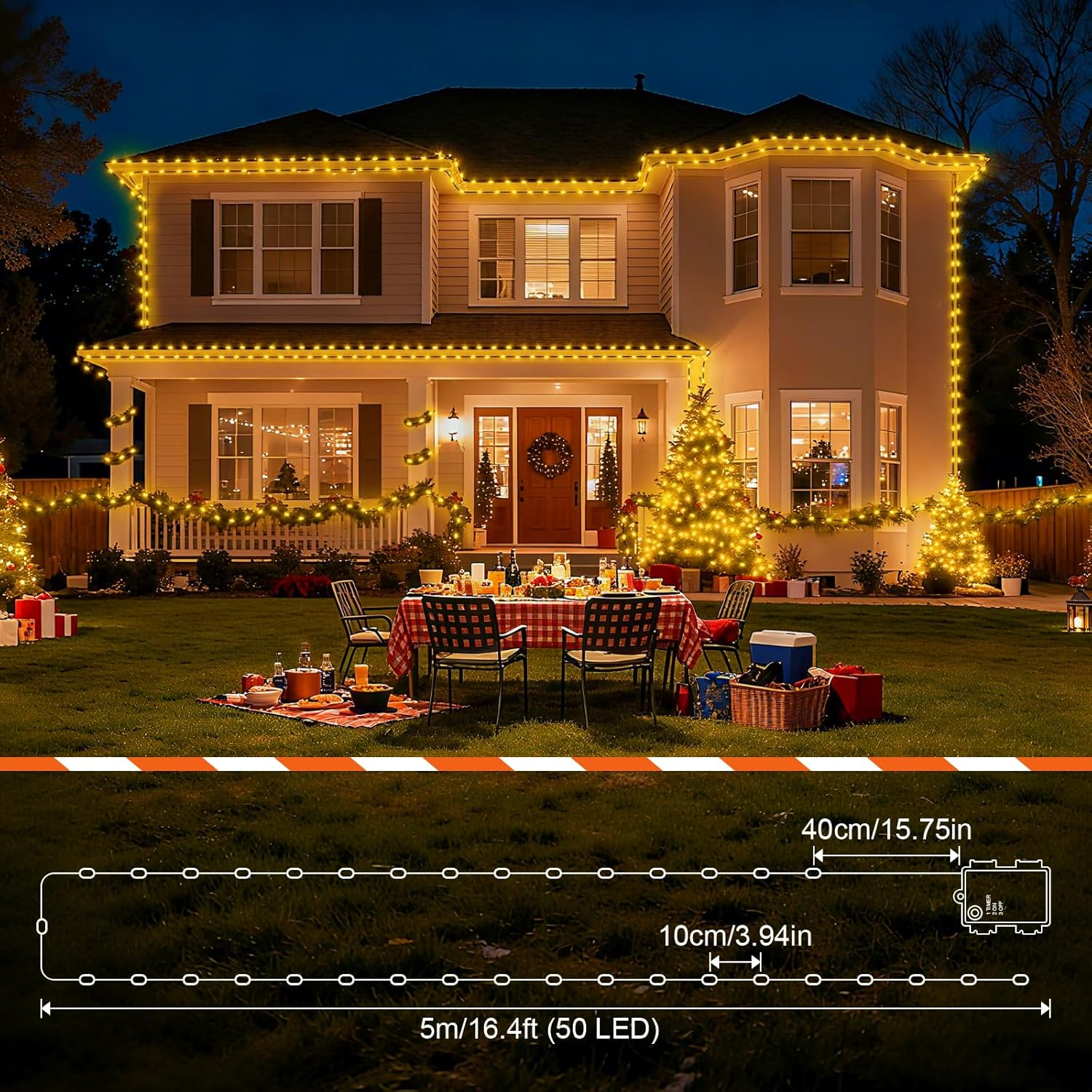 Isisyu Pack of 2 Fairy Lights Battery, 5 M 50 LED Warm White Micro Fairy Lights Battery Operated with Timer, IP65 Waterproof Christmas Lighting for Outdoor and Indoor, Wedding, Tree, Room, Garden image number 6