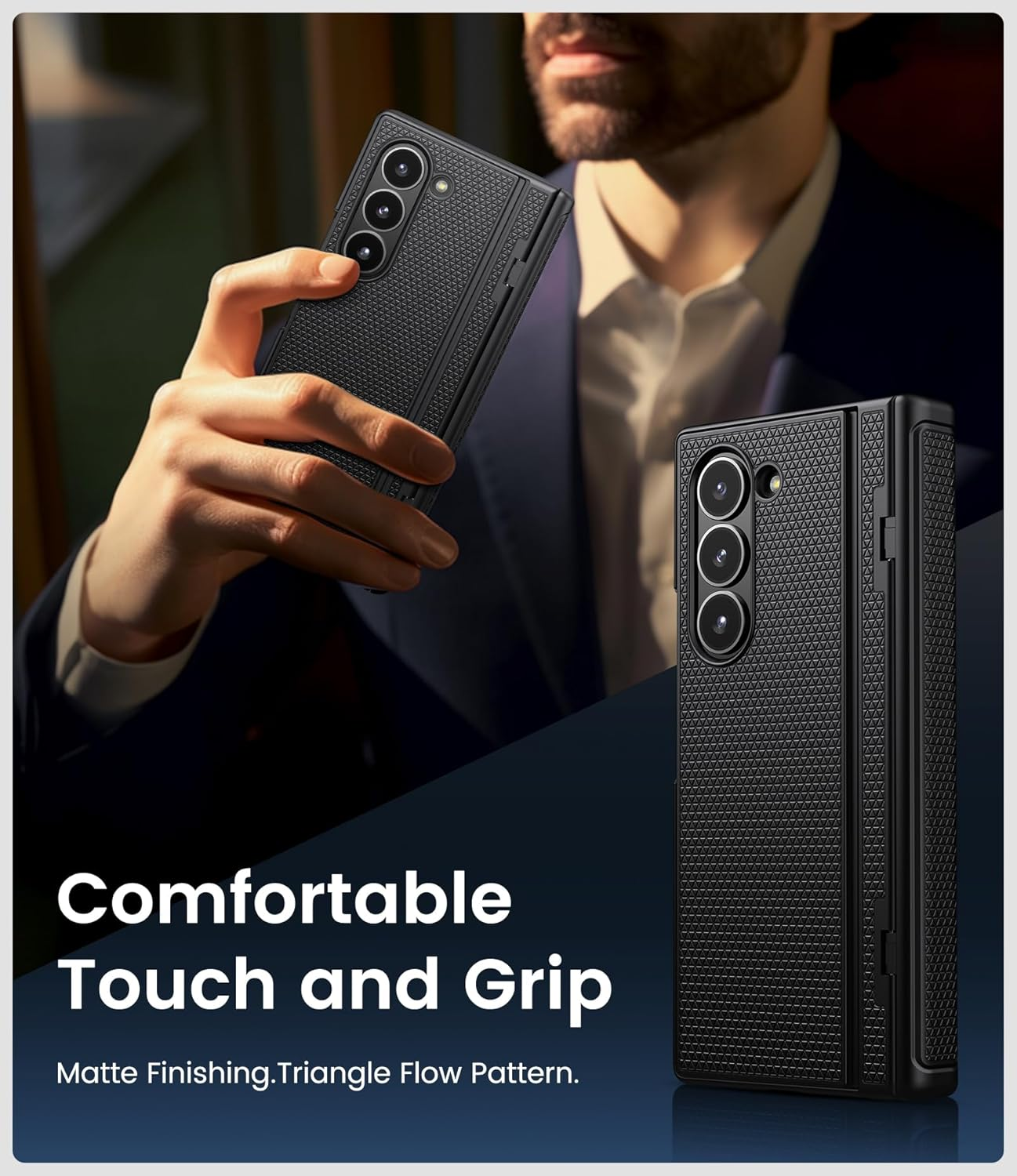 SIXBOX for Samsung Galaxy Z Fold 5 Case with Stand, Front Screen Protector, Hinge Protection, Slim & Rugged, Full Body Hard Cover, Daily Drop Protective Phone Case for Samsung Z Fold 5 2023, Black - Black image number 2