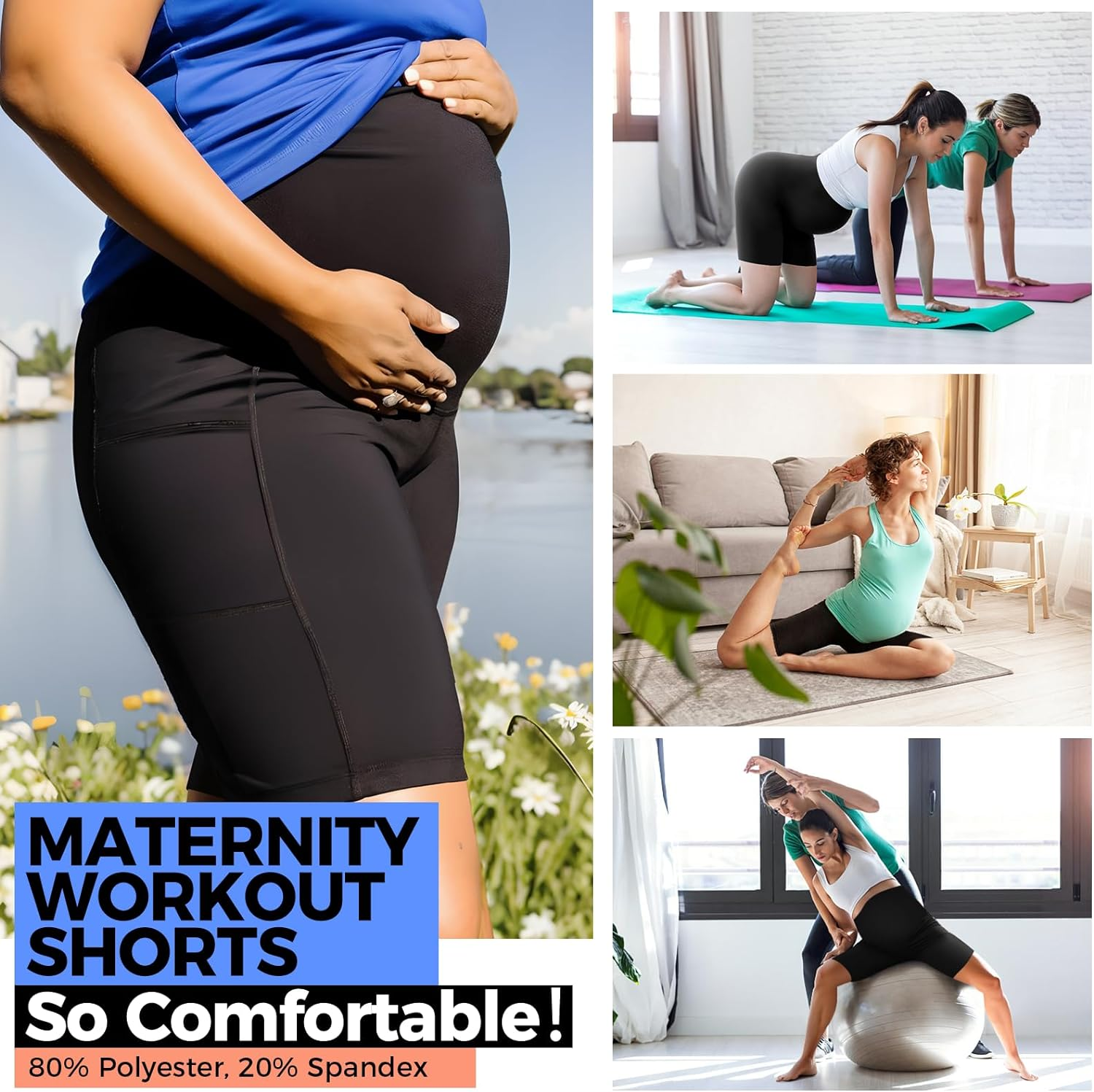 Buauty Women'S Maternity Shorts with Pockets over the Belly Biker Yoga Running Athletic Pregnancy Short Pants Lounge Pajama image number 5