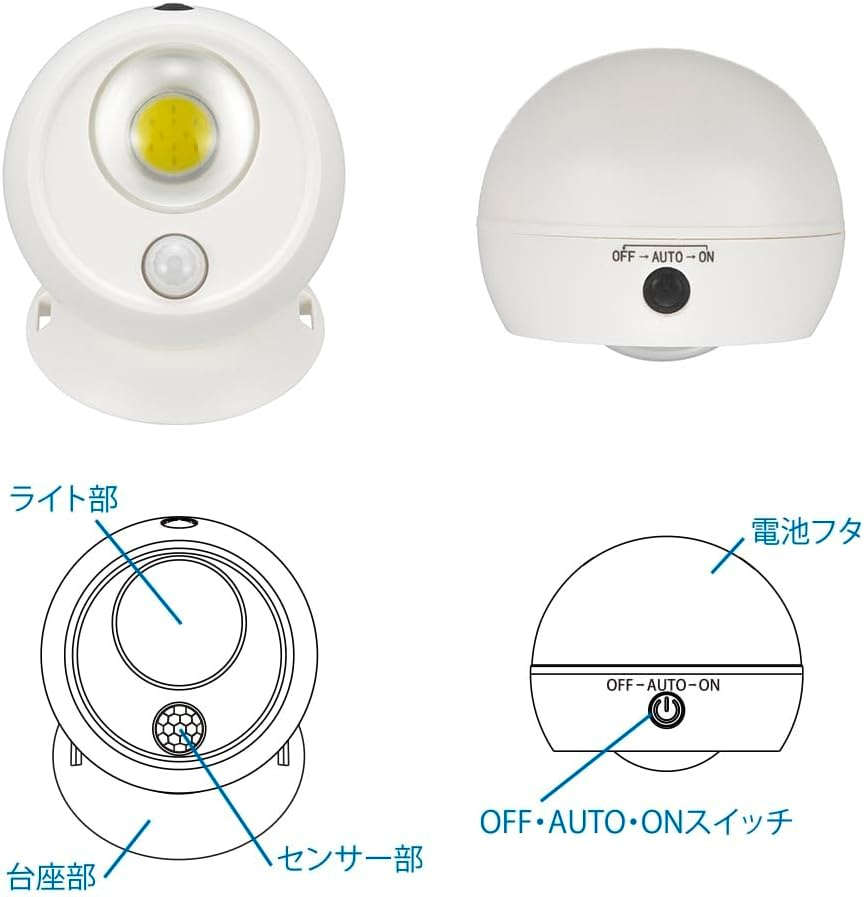 Ohm (OHM) Battery Operated Sensor Ball Light, White, Pack of 2 | LT-SOW10-W 2P 06-5262 Ohm Electric