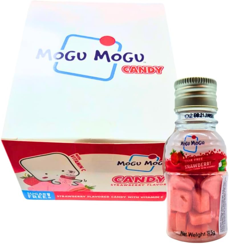 Mogu Mogu Sugar Free Flavoured Strawberry Candy | Sweet Fruity Treats for Snacking Anytime | Asian Inspired Candy with Bold Fruit Taste | Healthy Sugar-Free Sweets for All Ages | 19.5G | 15 Pack