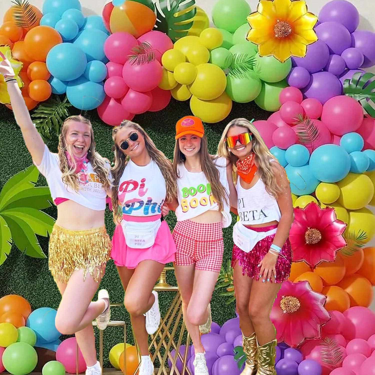 146Pcs Tropical Neon Balloon Arch, Summer Colorful Rainbow Pool Party Balloon for Hawaiian Beach Tropical Luau Pool Theme Birthday Party Decorations Flower Rainbow - Black image number 3