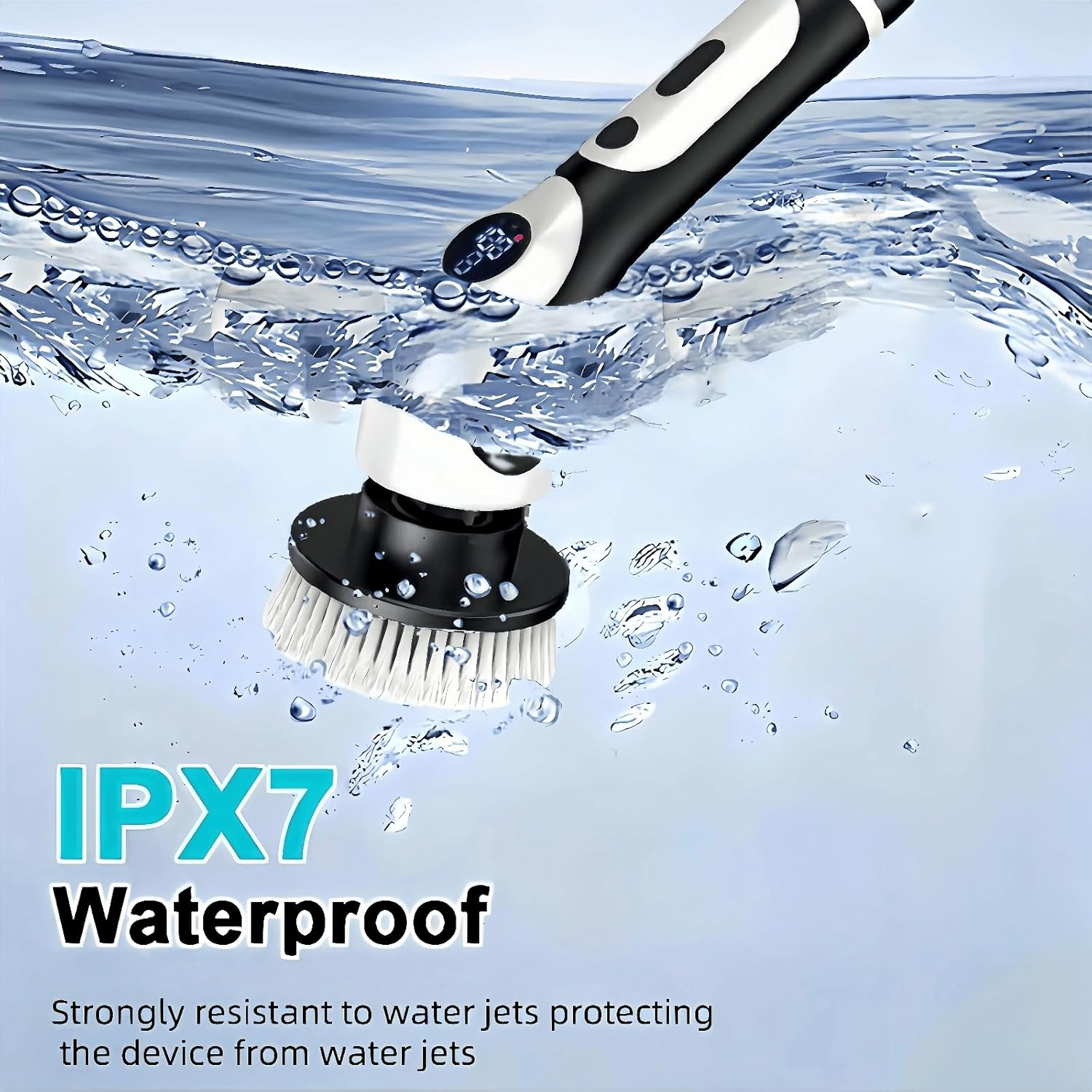 Electric Spin Scrubber, Voice Digital Display IPX7 Waterproof Handle Electric Cleaning Brush with 9 Replaceable Heads, Upgraded Extension Handle for Bathtub, Tile, Floor image number 5