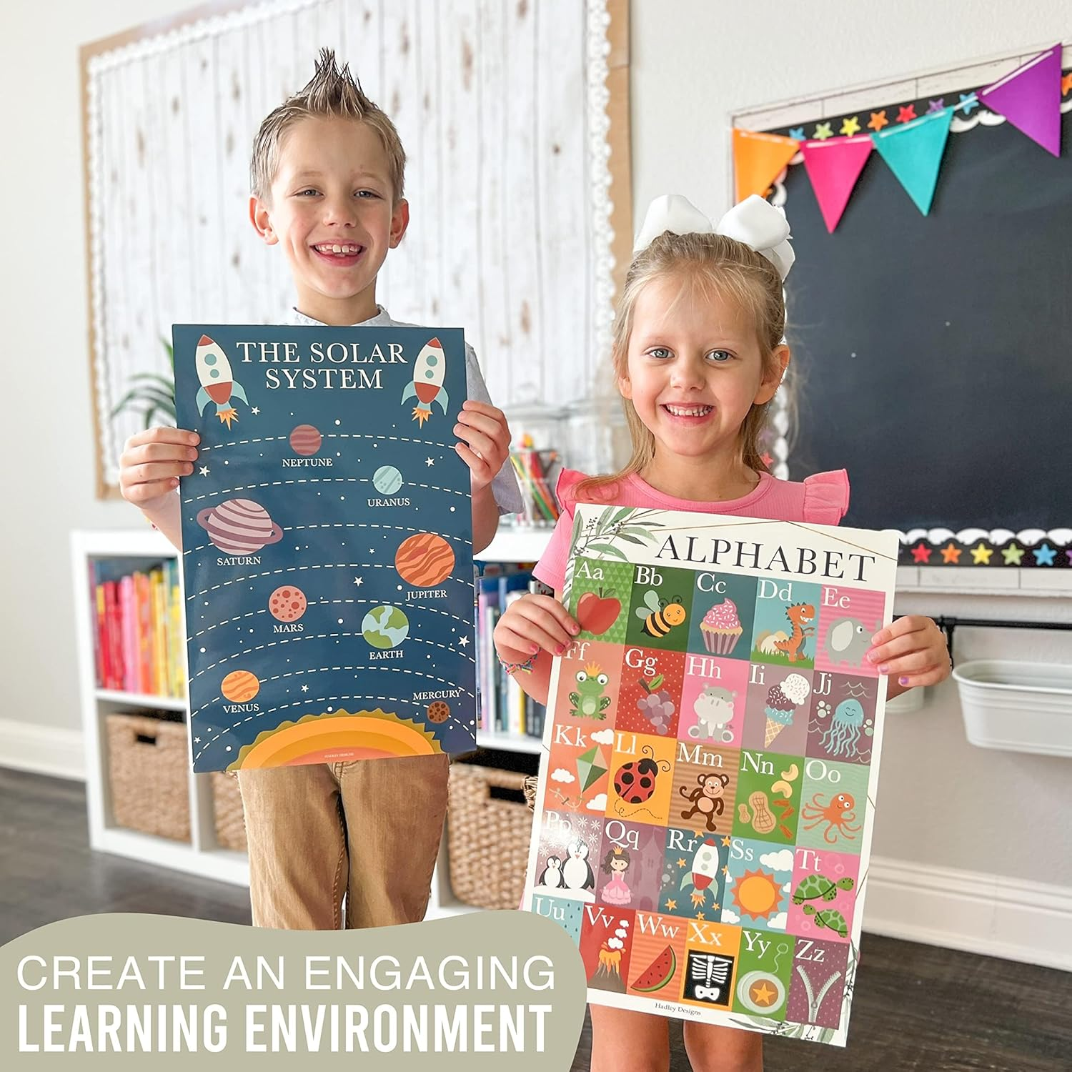 Hadley Designs 16 Greenery Educational Wall Art Posters - Preschool Learning, Alphabet, Numbers, Shapes, Geography, Science for Classroom, Homeschool image number 5