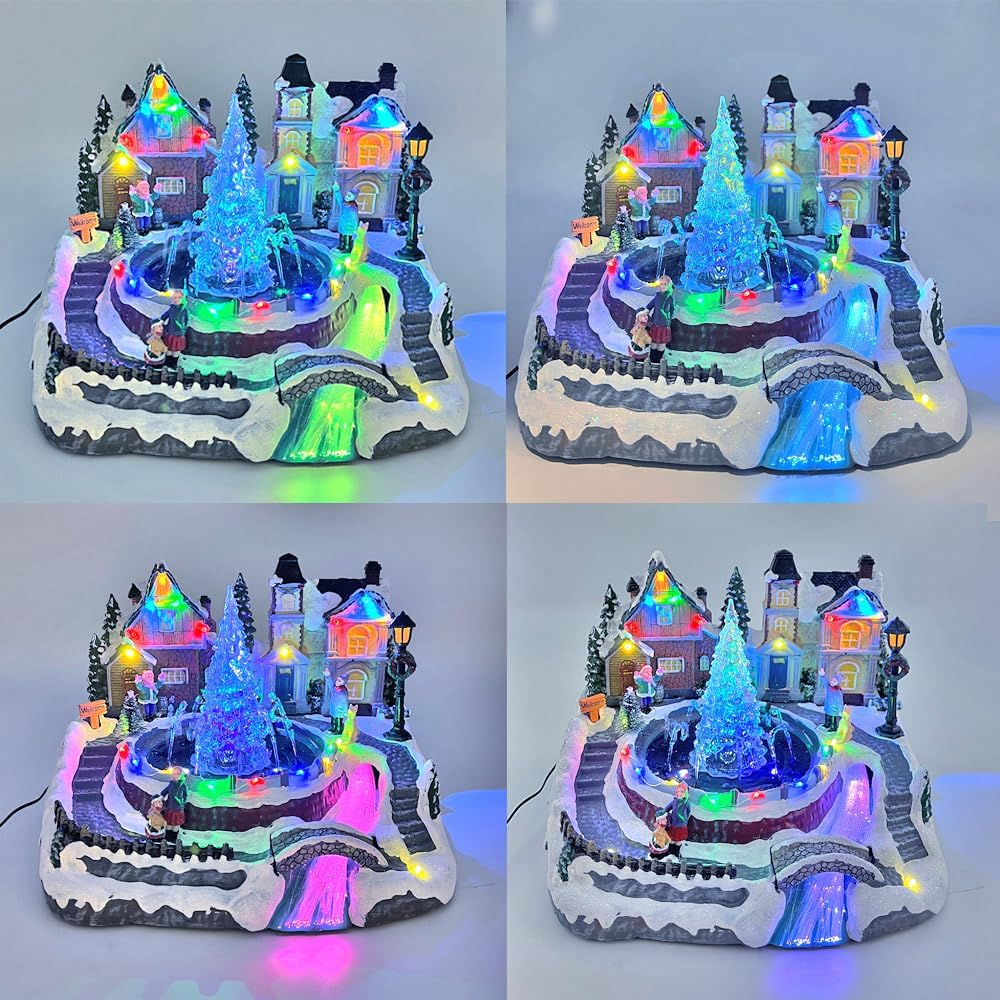 Christmas Village Snowy Fountain Milky Way River Musical Multicolor LED Light Up image number 6